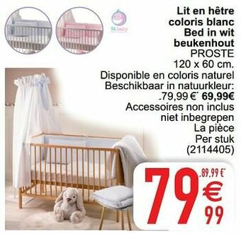 Cora Lit en hêtre coloris blanc bed in wit beukenhout proste aanbieding