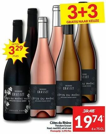 Intermarché Côtes du rhône théodore grasset rood, rood bio, wit of rosé aanbieding