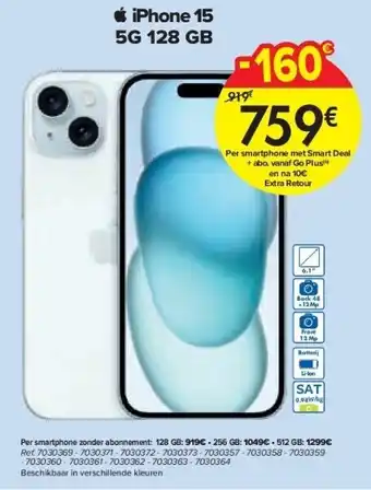 Carrefour iPhone 15 5G 128 GB aanbieding