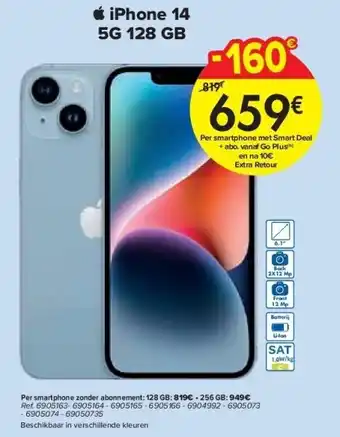 Carrefour iPhone 14 5G 128 GB aanbieding