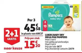 Auchan Luiers Baby Dry Mega Pak Pampers aanbieding