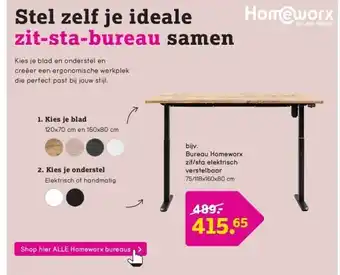 Leen Bakker Bureau Homeworx zit/sta elektrisch verstelbaar 75/118x160x80 cm aanbieding