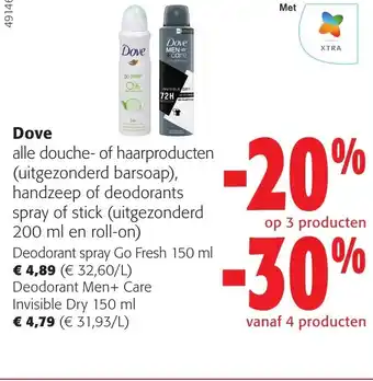 Colruyt Dove alle douche- of haarproducten handzeep of deodorants spray of stick aanbieding