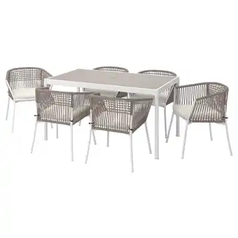 IKEA SegerÖn Tafel+6 leunstoelen, buiten, wit/beige/frösön/duvholmen beige, 147 cm aanbieding