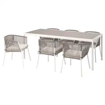 IKEA SegerÖn Tafel+6 leunstoelen, buiten, wit/beige/frösön/duvholmen beige, 212 cm aanbieding