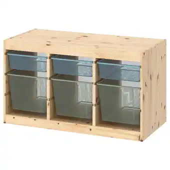 IKEA Trofast Opbergcombinatie met bakken, licht wit gebeitst grenen grijsblauw/licht groengrijs, 93x44x52 cm aanbieding