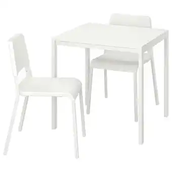 IKEA Melltorp / teodores Tafel met 2 stoelen, wit/wit, 75x75 cm aanbieding