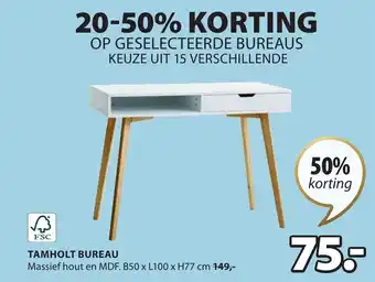 Jysk TAMHOLT BUREAU B50 x L100 x H77 cm aanbieding