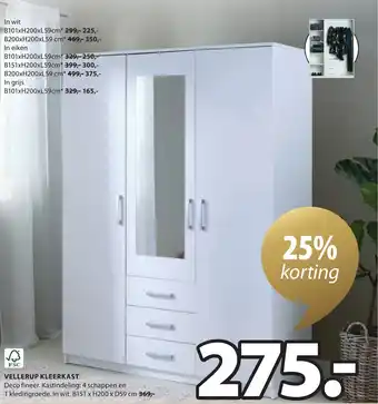 Jysk VELLERUP KLEERKAST aanbieding