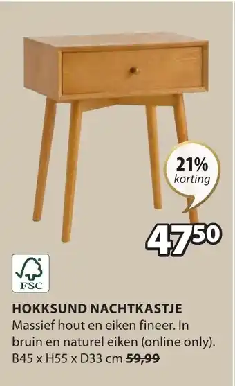 Jysk HOKKSUND NACHTKASTJE B45 x H55 x D33 cm aanbieding