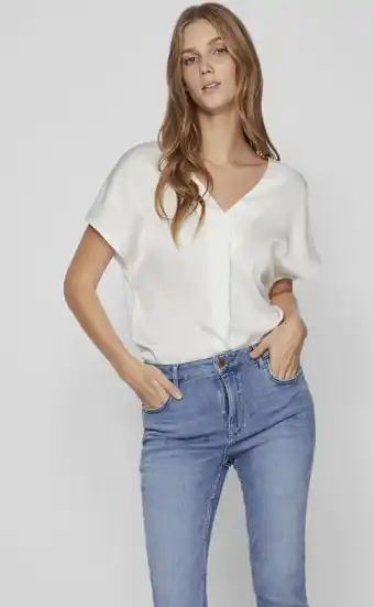 Bol.com VILA VIELLETTE V-NECK S/S SATIN TOP - NOOS Dames Top - Maat 44 aanbieding