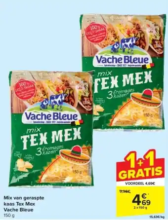 Carrefour Mix van geraspte kaas Tex Mex Vache Bleue 150 g aanbieding
