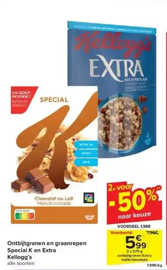 Carrefour Ontbijtgranen en graanrepen Special K en Extra Kellogg's aanbieding