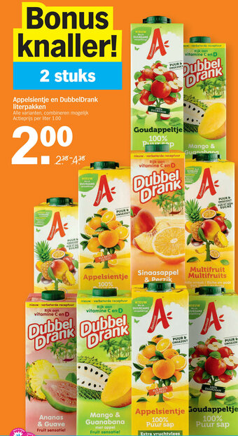 Albert Heijn Appelsientje en DubbelDrank literpakken aanbieding