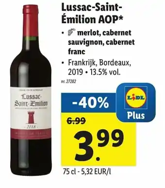 Lidl Lussac-Saint-Emilion AOP 75cl aanbieding