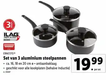 Lidl Set van 3 aluminium steelpannen aanbieding