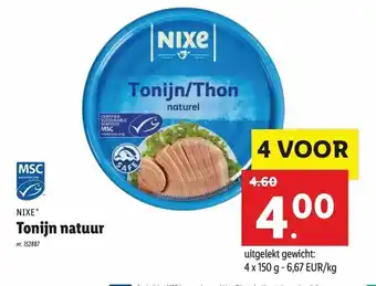 Lidl Tonijn natuur 4 x 150g aanbieding