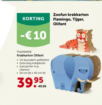 Zoofun Krabkarton Flamingo, Tijger, Olifant 54 cm x 40 cm