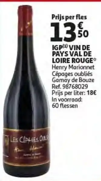 Auchan IGP Vin De Pays Val De Loire Rouge aanbieding