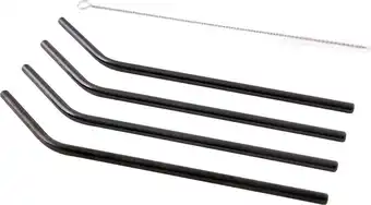 Bol.com Point-Virgule cocktailrietjes met reinigingsborstel - rvs - zwart - 20.5cm - 4 stuks aanbieding