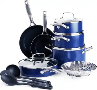 Bol.com Blue Diamond kookpannen set 10-delig met deksels - blauw - anti-aanbak - PFAS-vrij aanbieding