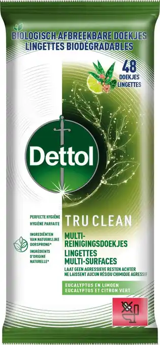 Bol.com Dettol Tru Clean Schoonmaakdoekjes Biologisch Afbreekbaar - Eucalyptus en limoen - 48 stuks aanbieding