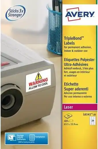 Bol.com Laseretiket Avery 63 - 5x33 - 9mm wit 20 vel 24 etiketten per vel aanbieding