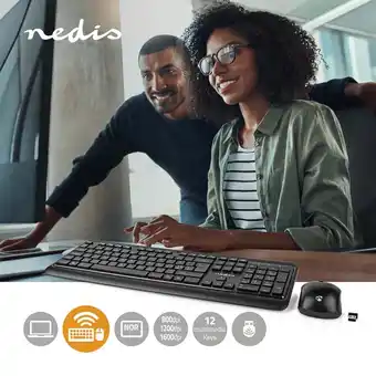 Nedis Muis en Toetsenbord - Set - Draadloos - Muis- en toetsenbordverbinding: USB - 800 / 1200 / 1600 dpi - Instelbare DPI - 
