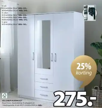 Jysk VELLERUP KLEERKAST aanbieding