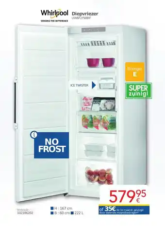 Eldi Whirlpool Diepvriezer H167 cm B60 cm 222L aanbieding