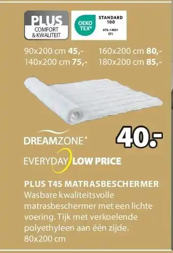 Jysk PLUS T45 MATRASBESCHERMER aanbieding