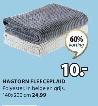 Jysk HAGTORN FLEECEPLAID aanbieding