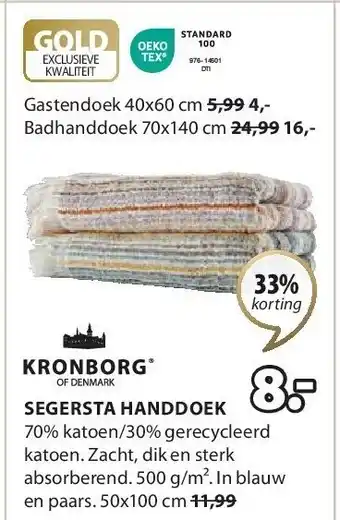 Jysk SEGERSTA HANDDOEK aanbieding