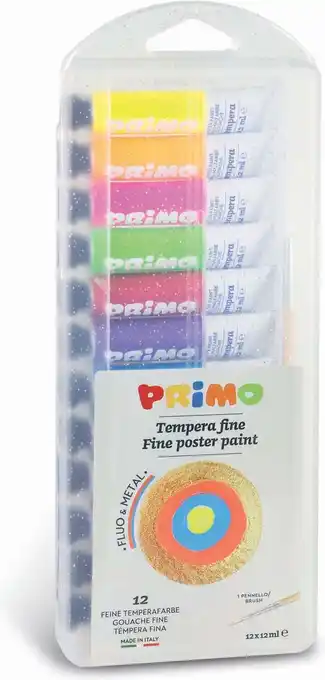 Bol.com Primo PRIMO - Plakkaatverf Metal+Fluo in tube (12x12ml) in box aanbieding