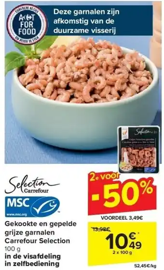 Carrefour Gekookte en gepelde grijze garnalen Carrefour Selection aanbieding