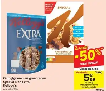Carrefour Ontbijtgranen en graanrepen Special K en Extra Kellogg’s aanbieding