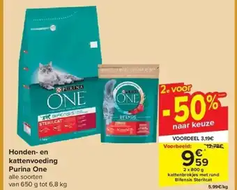 Carrefour Honden- en kattenvoeding Purina One aanbieding