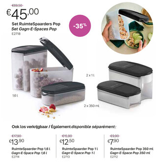 Tupperware Set RuimteSpaarders Pop Set Gagn-E-Spaces Pop aanbieding
