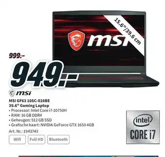 MediaMarkt MSi GF63 10SC-028BE 39.6" Gaming Laptop aanbieding