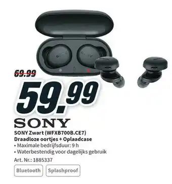 Sony Zwart (WFXB700B.CE7) Draadloze oortjes + Oplaadcase
