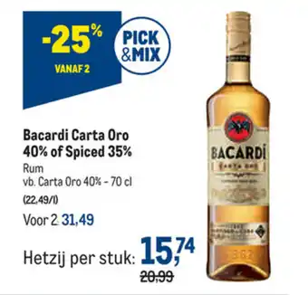 Makro Bacardi Carta Oro 40% of Spiced 35% 70cl aanbieding