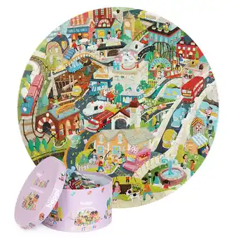Bol.com Boppi - stadsleven puzzel - rond formaat - 150 stukjes - 58cm diameter - gemaakt van recycled karton aanbieding