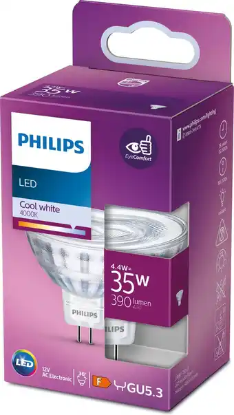 Bol.com Philips GU5.3 Classic Spot 4,4W Koel Wit 36˚ aanbieding