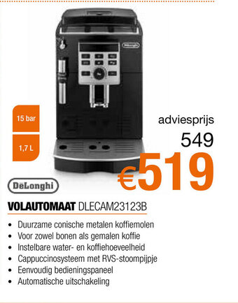 Expert Delonghi Volautomaat DLECAM23123B aanbieding