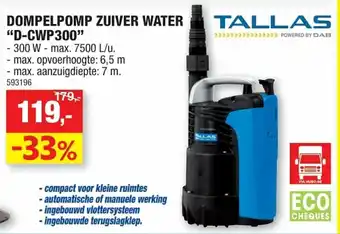 Hubo Dompelpomp Zuiver Water "D-CWP300" aanbieding