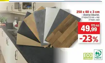 Hubo Werkblad "W303" 250 x 60 x 3 cm aanbieding