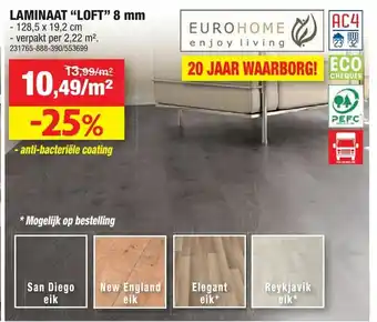 Hubo Laminaat "Loft" 8 mm 128,5 x 19,2 cm aanbieding