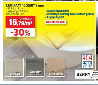 Hubo Laminaat "Ocean" 8 mm 128,8 x 19 cm aanbieding