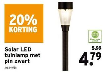 Solar led tuinlamp met pin zwart