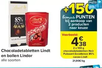 Carrefour Chocoladetabletten Lindt en bollen Lindor aanbieding